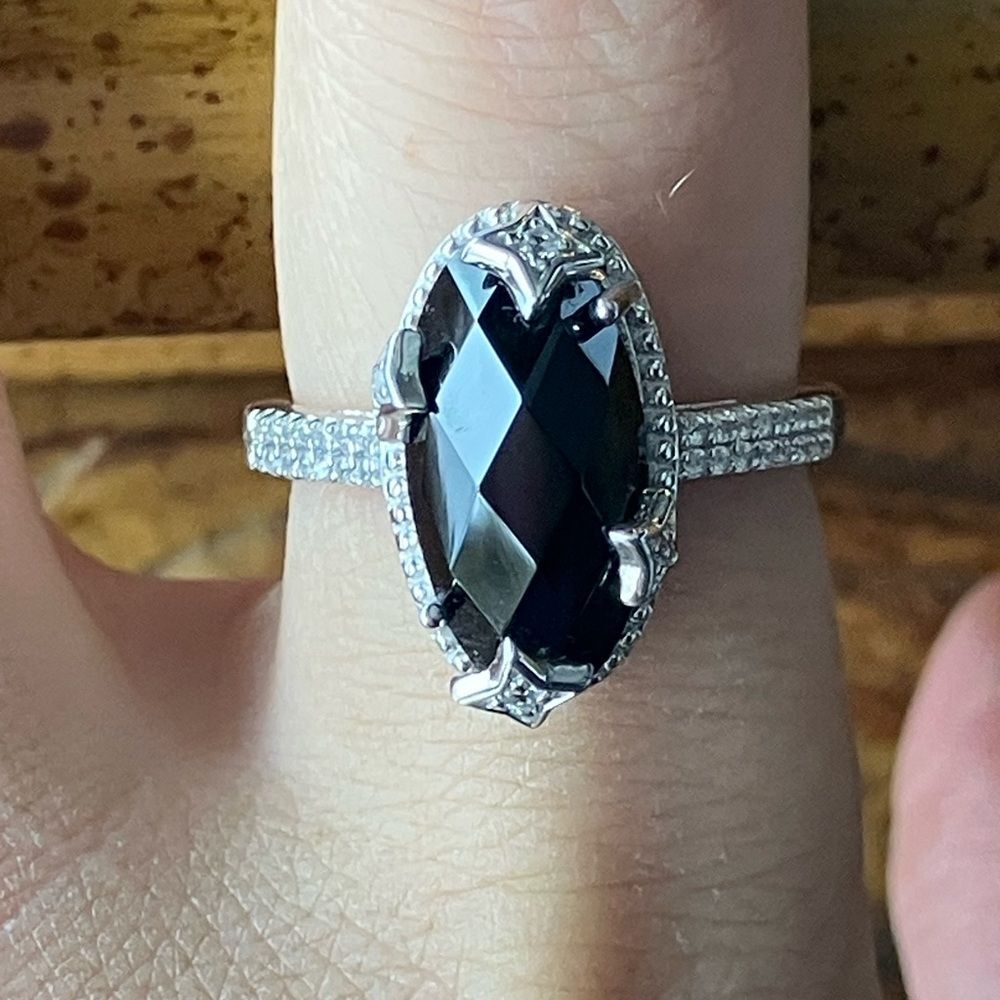 Natural Black Spinel Sterling Silver Star Ring Size 8